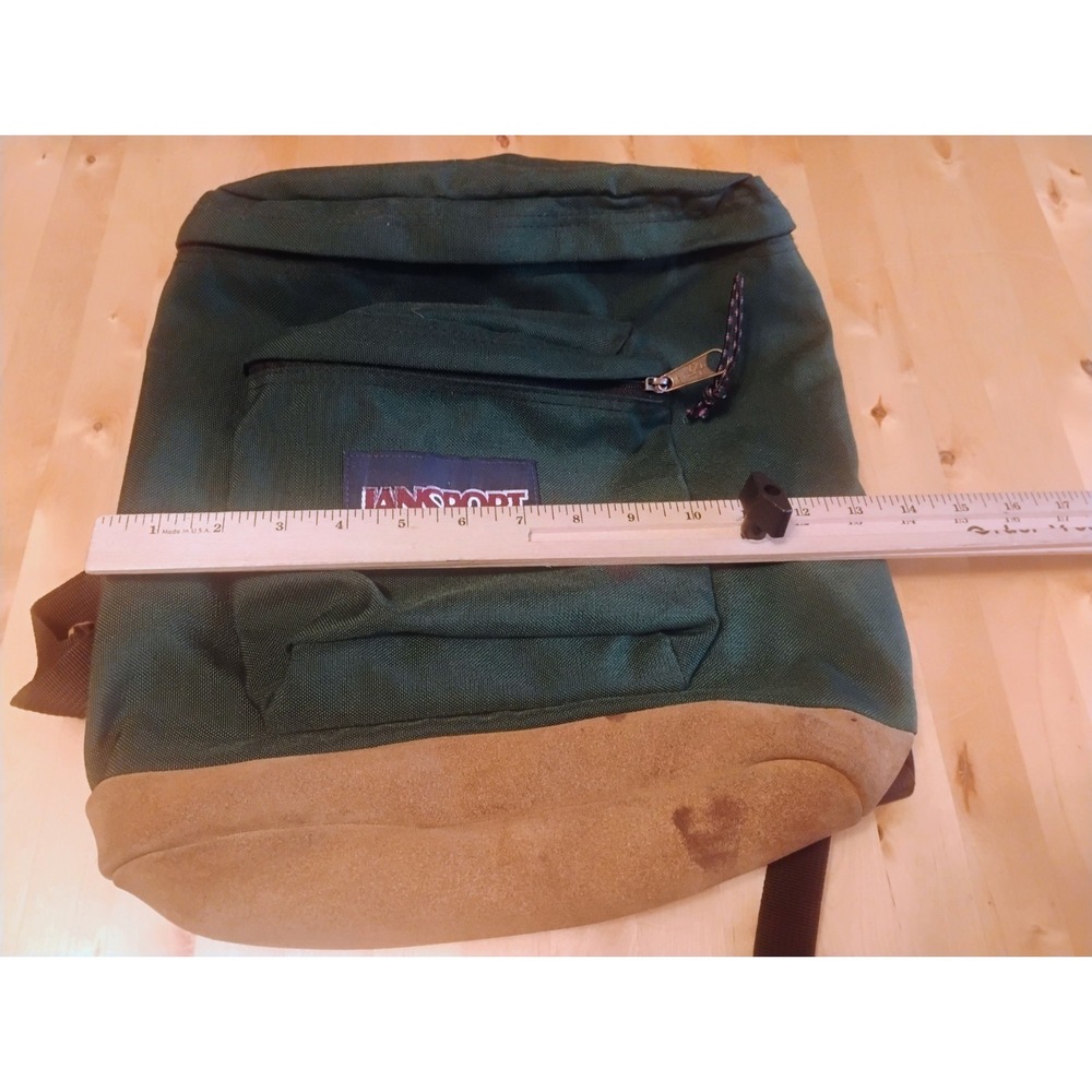 Vintage Jansport Backpack Leather Bottom Code 11/92 Made In U.S.A. 90's Green